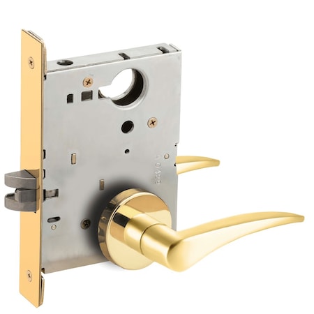 Grade 1 Passage Latch Mortise Lock, 12 Lever, A Rose, Bright Brass Finish, Right-Handed
